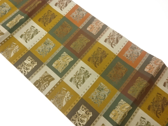 市松に花唐草・小花模様織出し名古屋帯